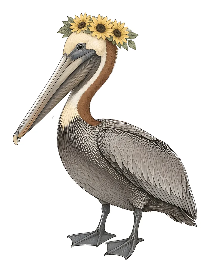 Brown Pelican Flower Crown Sticker — Floof