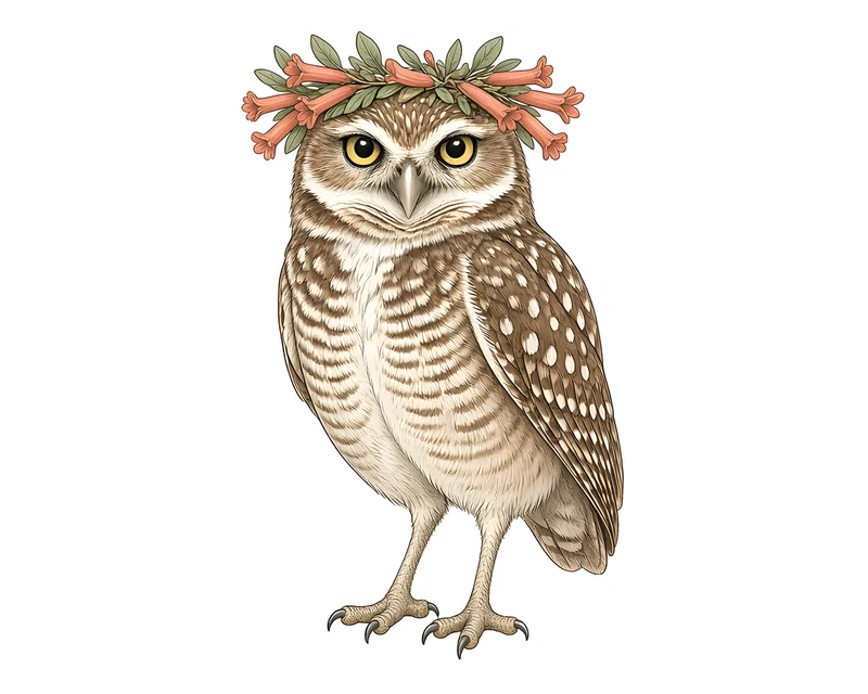 Burrowing Owl Flower Crown Sticker — Floof