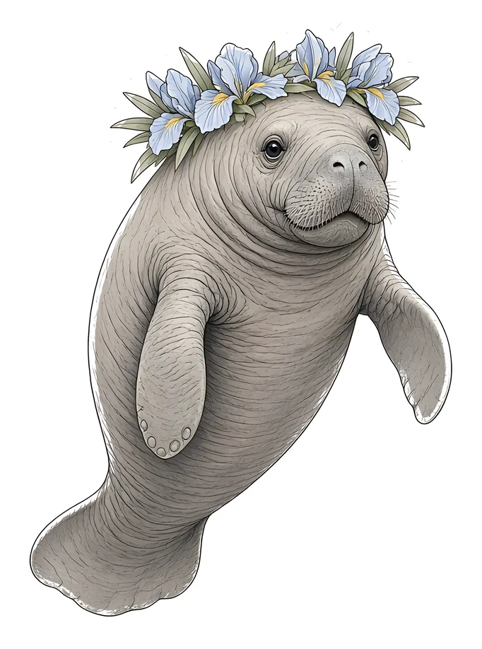 Manatee Flower Crown Sticker — Floof