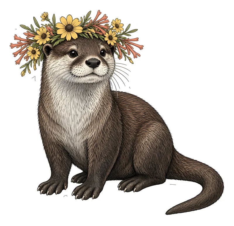 River Otter Flower Crown Sticker — Floof