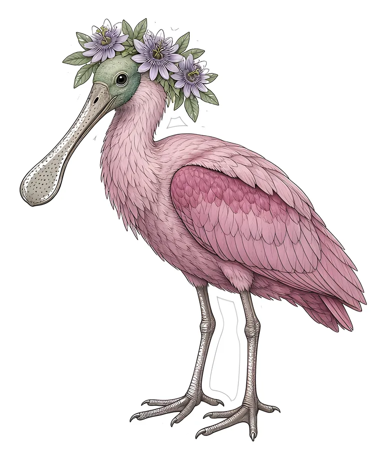 Roseate Spoonbill Flower Crown Sticker — Floof