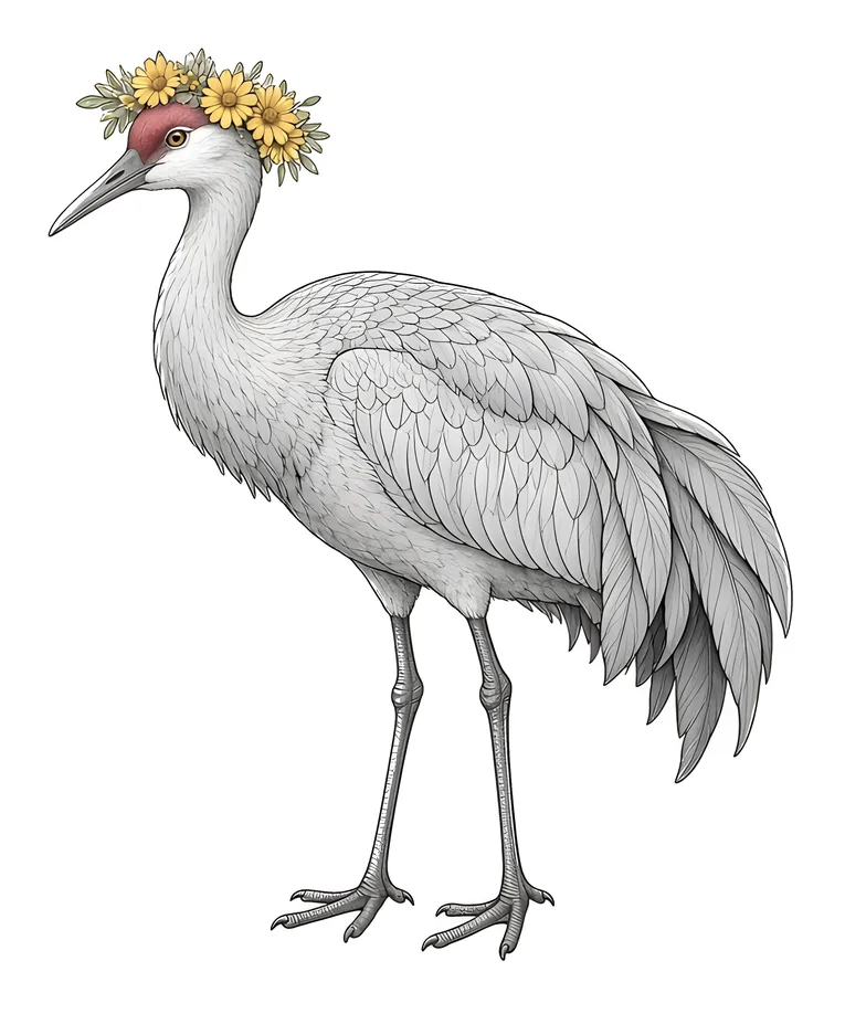 Sandhill Crane Flower Crown Sticker — Floof
