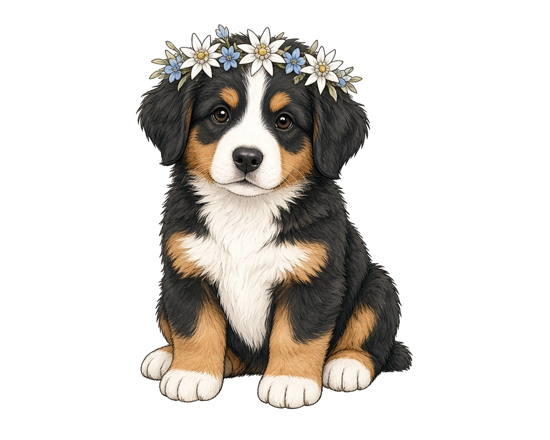 Flower Crown Bernese Mountain Dog Sticker — Floof