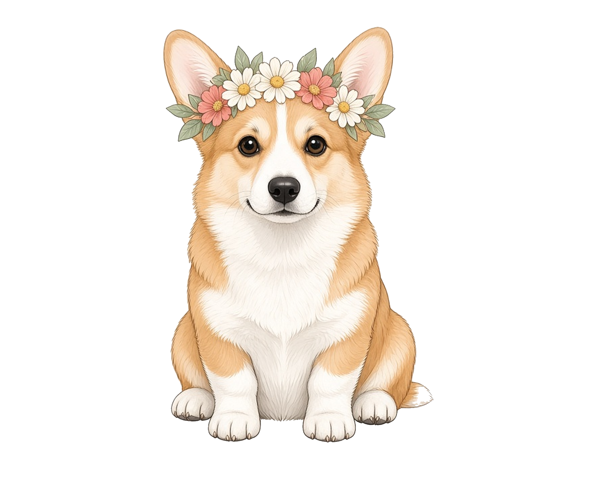Flower Crown Corgi Sticker — Floof
